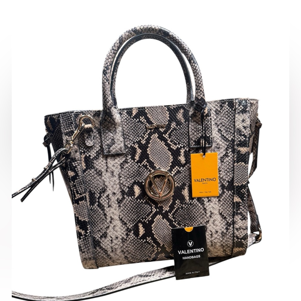 New Valentino Mario Valentino Black and Gray Snake Print  Bag
